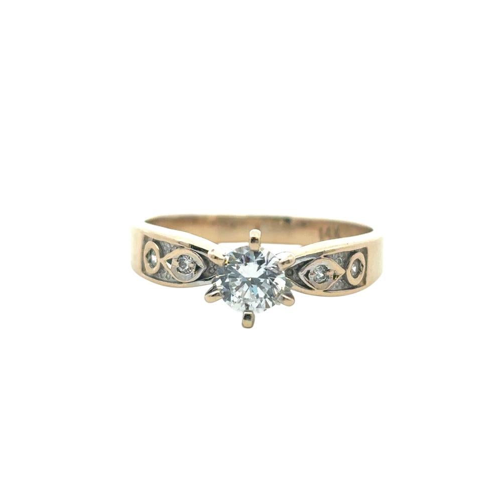 Bague Vintage en or jaune 14k approx. 0.40ct Diamant rond naturel en vente 2