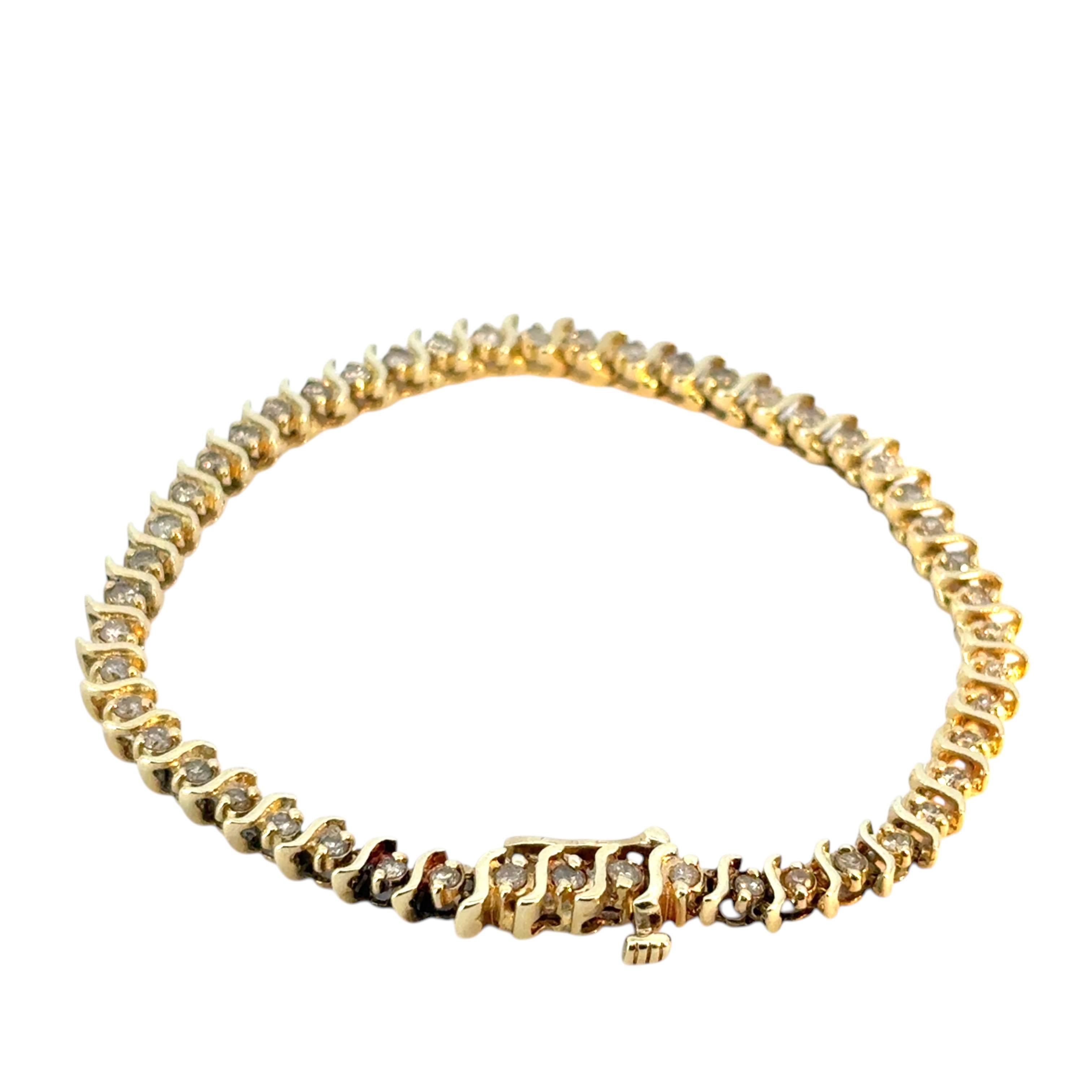 Vintage 14k Yellow Gold Approx. 2.94 Carat Diamond Tennis Bracelet For Sale 8