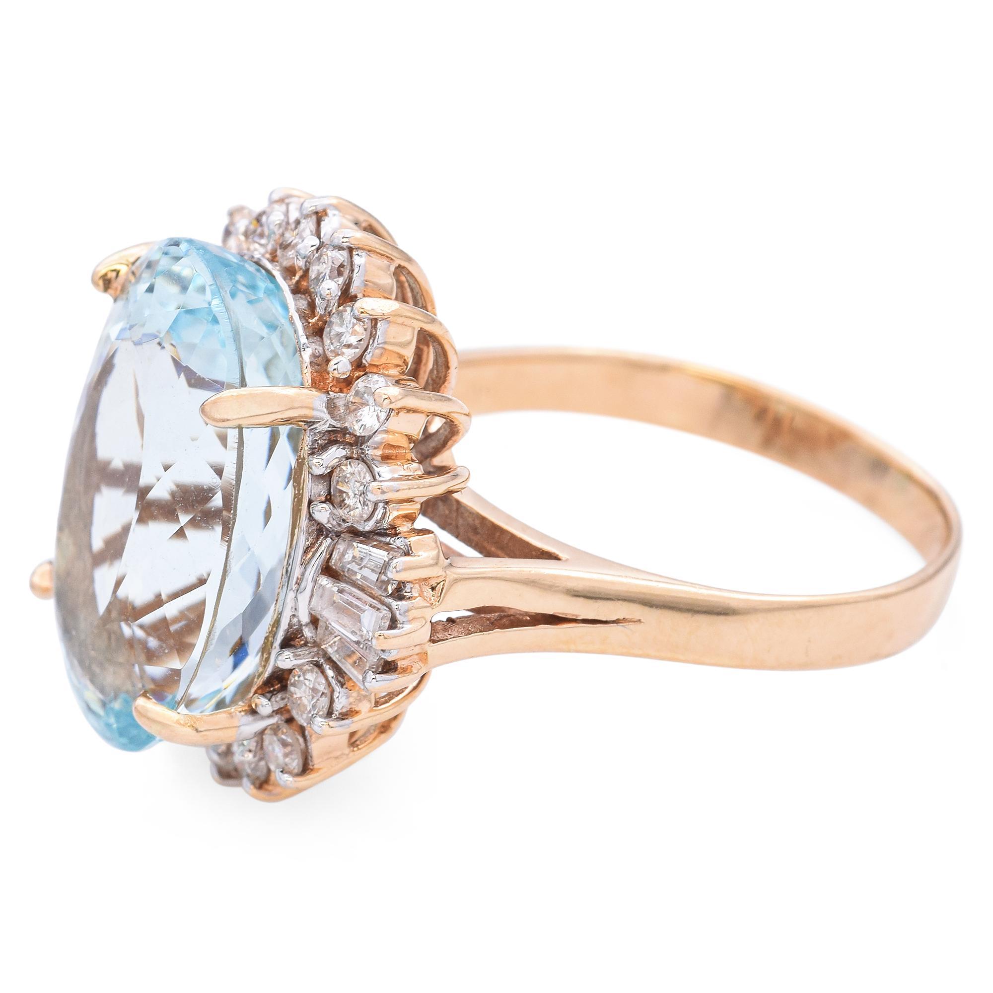 Bague fantaisie vintage en or jaune 14 carats avec aigue-marine et diamants Bon état - En vente à New York, NY