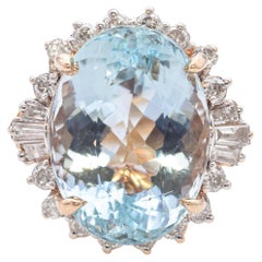 Vintage 14k Yellow Gold Aquamarine and Diamond Statement Ring