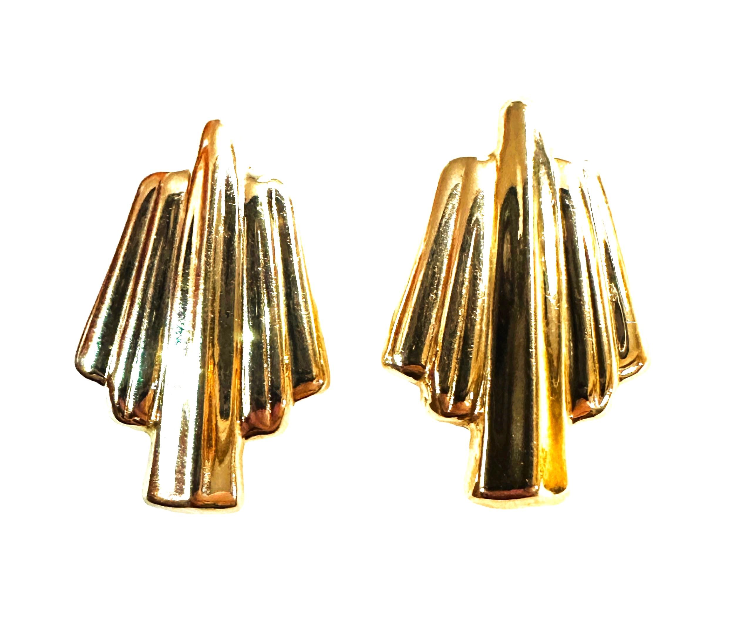 Vintage 14k Yellow Gold Art Deco Post Earrings For Sale 1