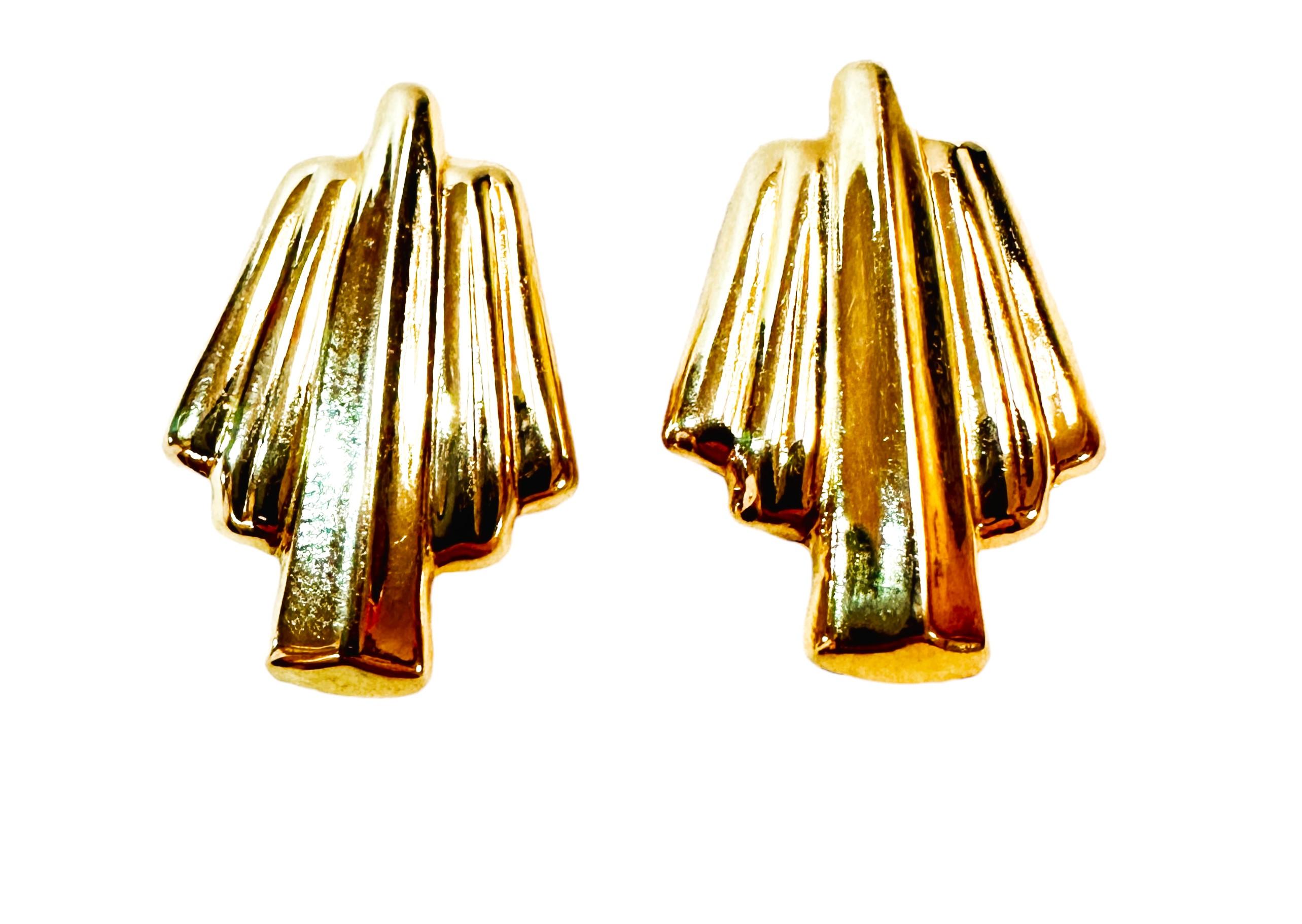 Vintage 14k Yellow Gold Art Deco Post Earrings For Sale 2