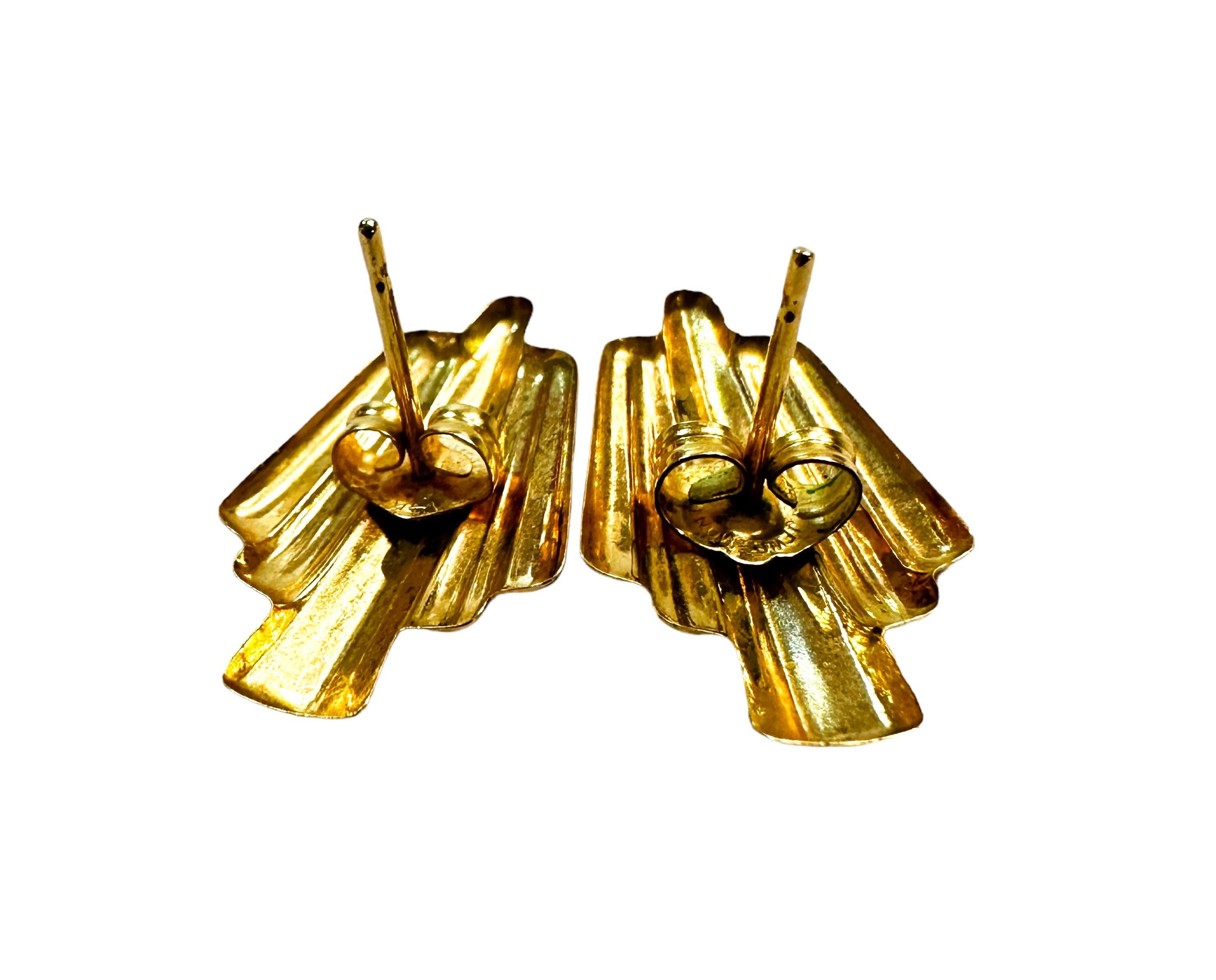Vintage 14k Yellow Gold Art Deco Post Earrings For Sale 4