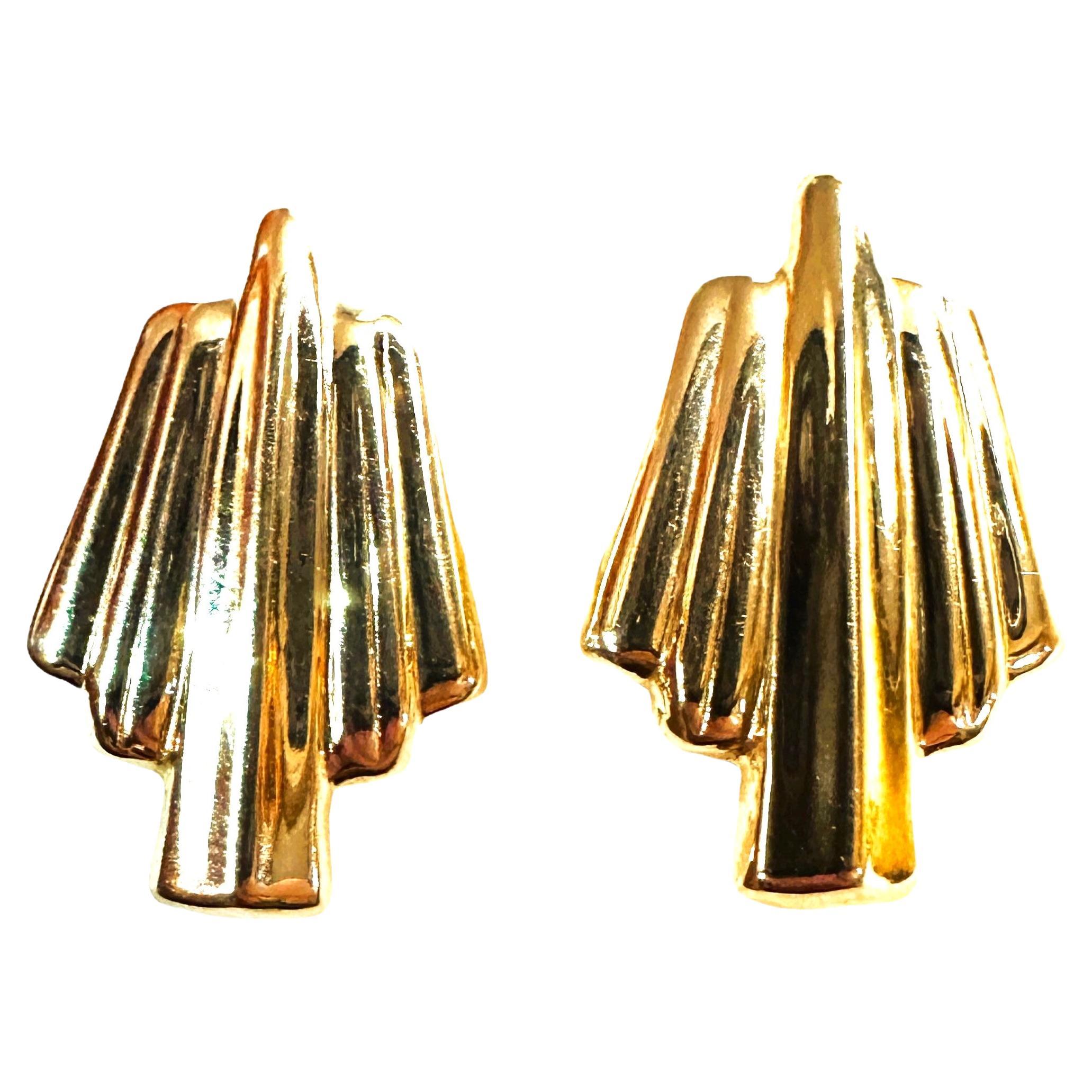 Vintage 14k Yellow Gold Art Deco Post Earrings For Sale