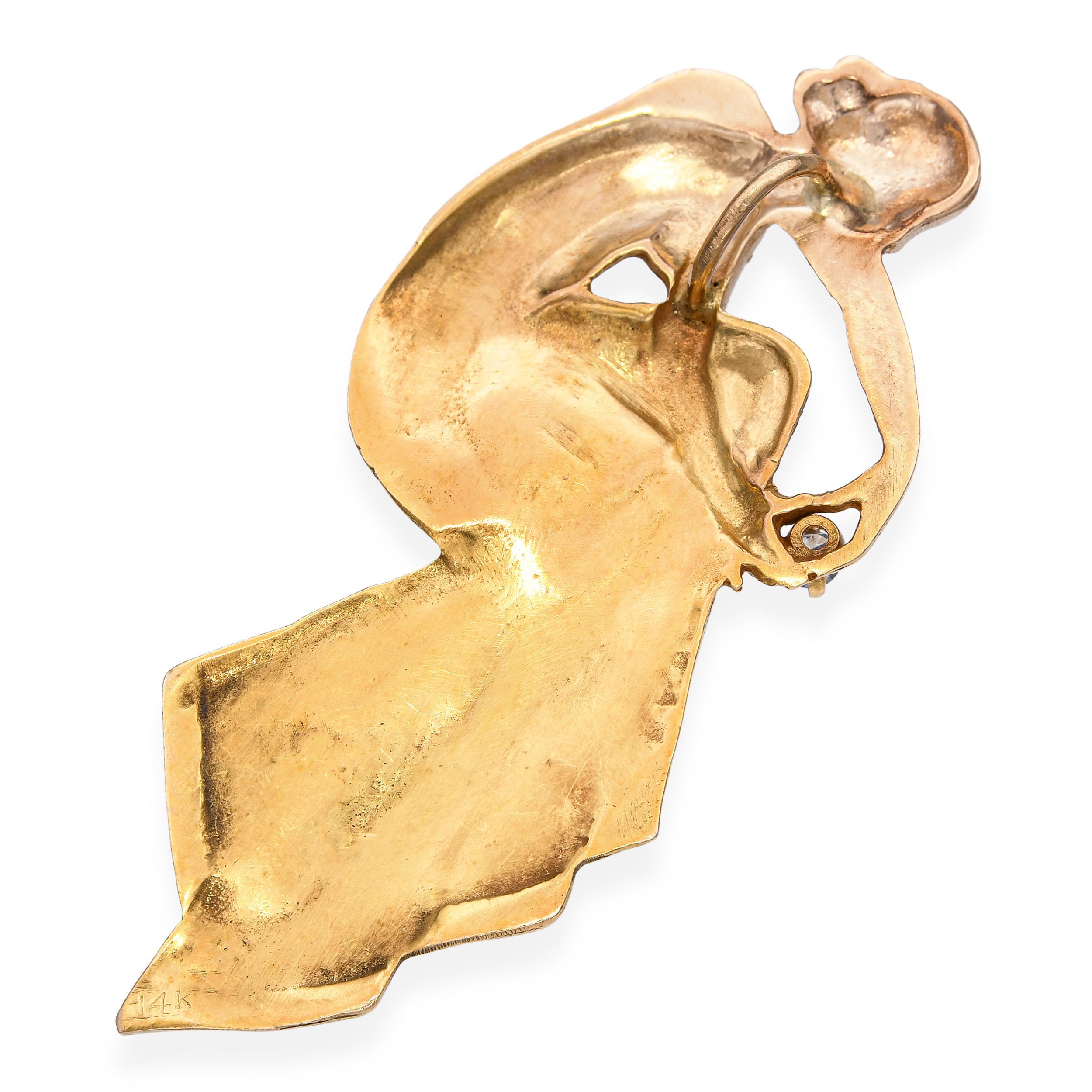 Vintage 14k Gelbgold Jugendstil inspiriert  Lluis Masriera Nymphe Anhänger im Zustand „Gut“ im Angebot in New York, NY