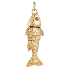 Vintage 14K Yellow Gold Articulated Three-Section Fish Charm
