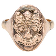 Vintage 14K Yellow Gold Asian Folklore Mask Figural Signet Ring