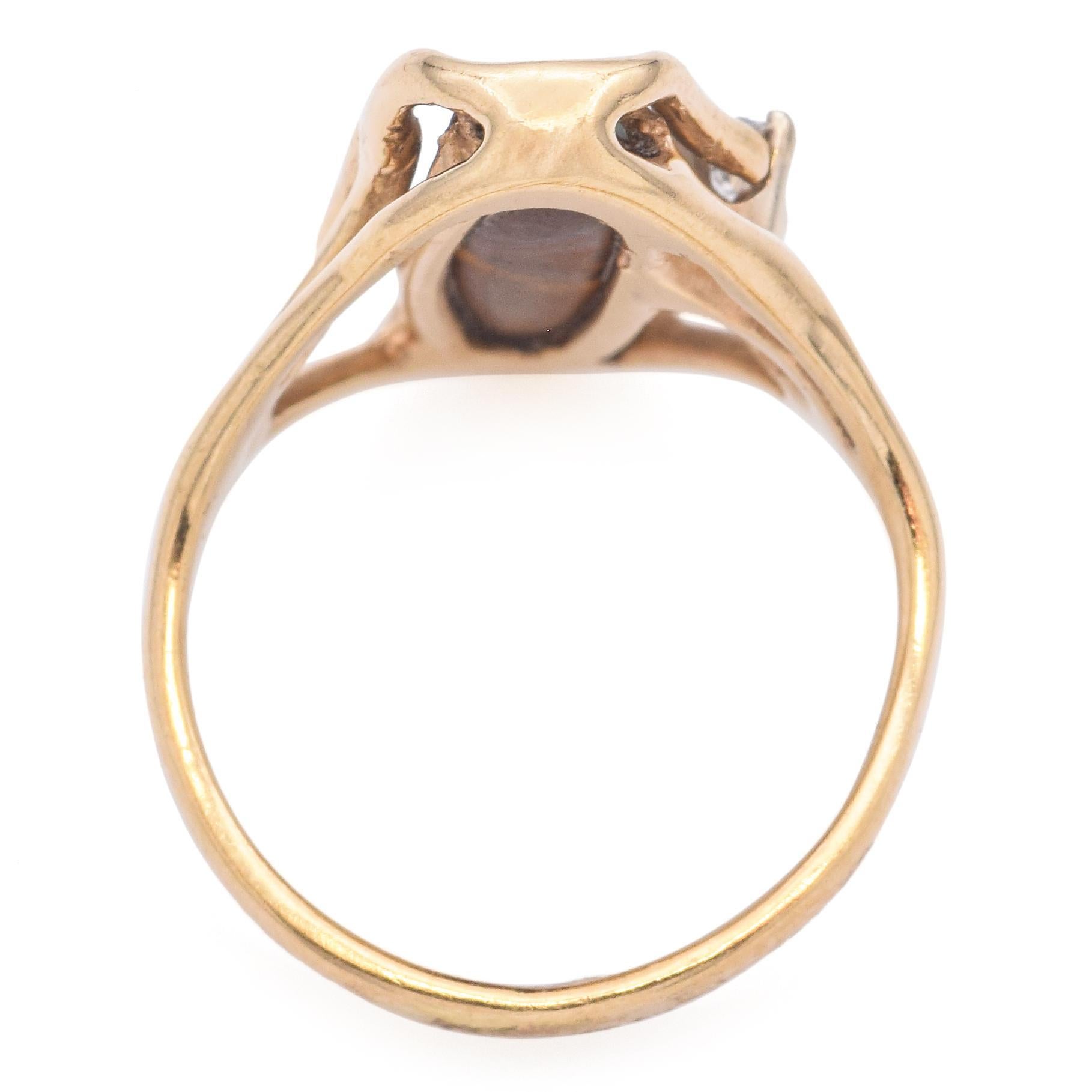 Women's Vintage 14k Yellow Gold Australian Boulder Opal and Diamond Ring For Sale