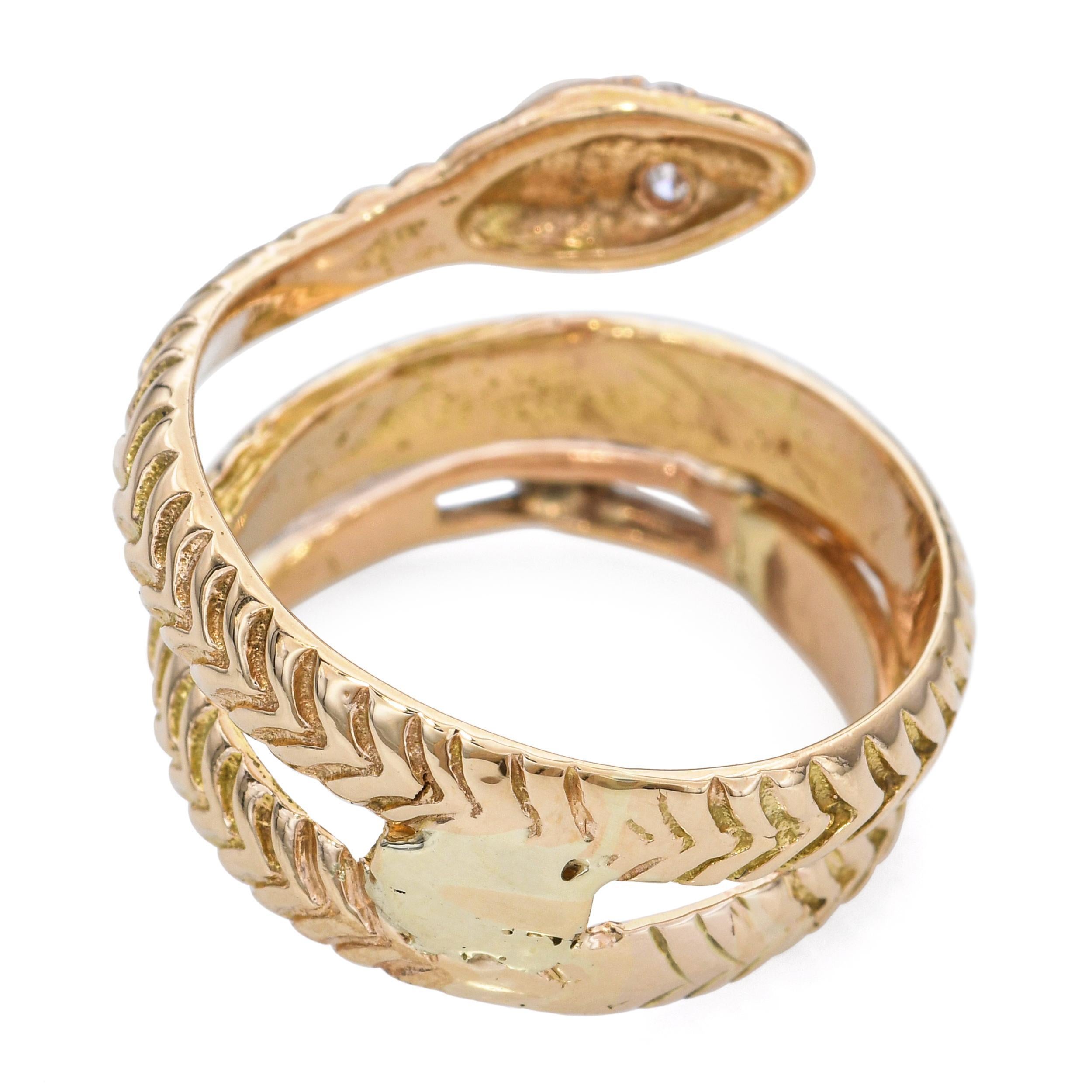 Donna Anello a spirale con diamante baguette in oro giallo 14k vintage in vendita