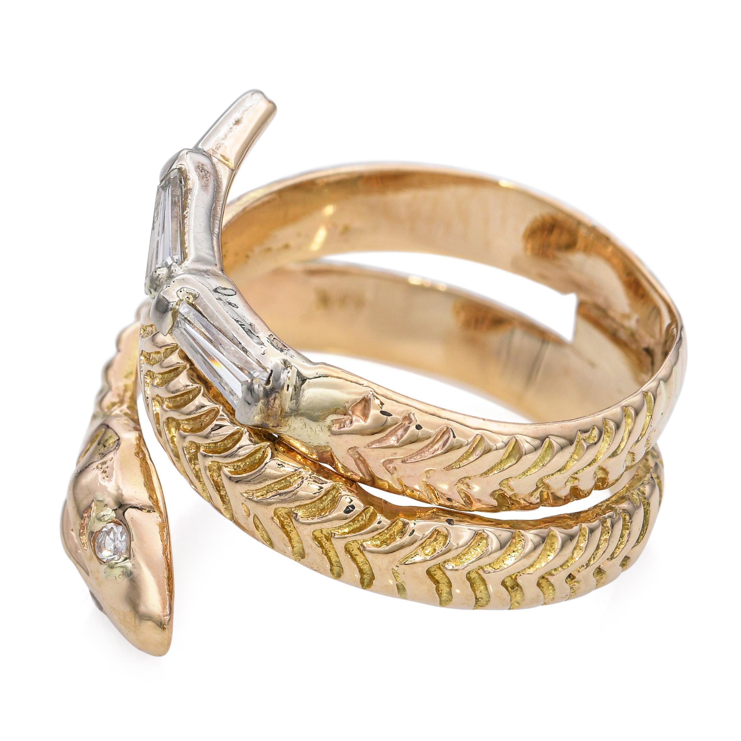 Anello a spirale con diamante baguette in oro giallo 14k vintage in vendita 1