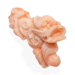 Vintage 14k Yellow Gold Bail Hand Carved Dragon Angel Skin Coral Pendant