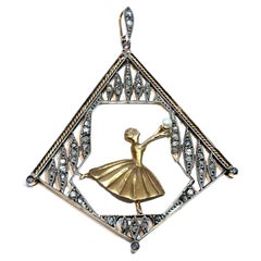 Vintage 14K Yellow Gold Ballerina Pendant with Diamond Accent