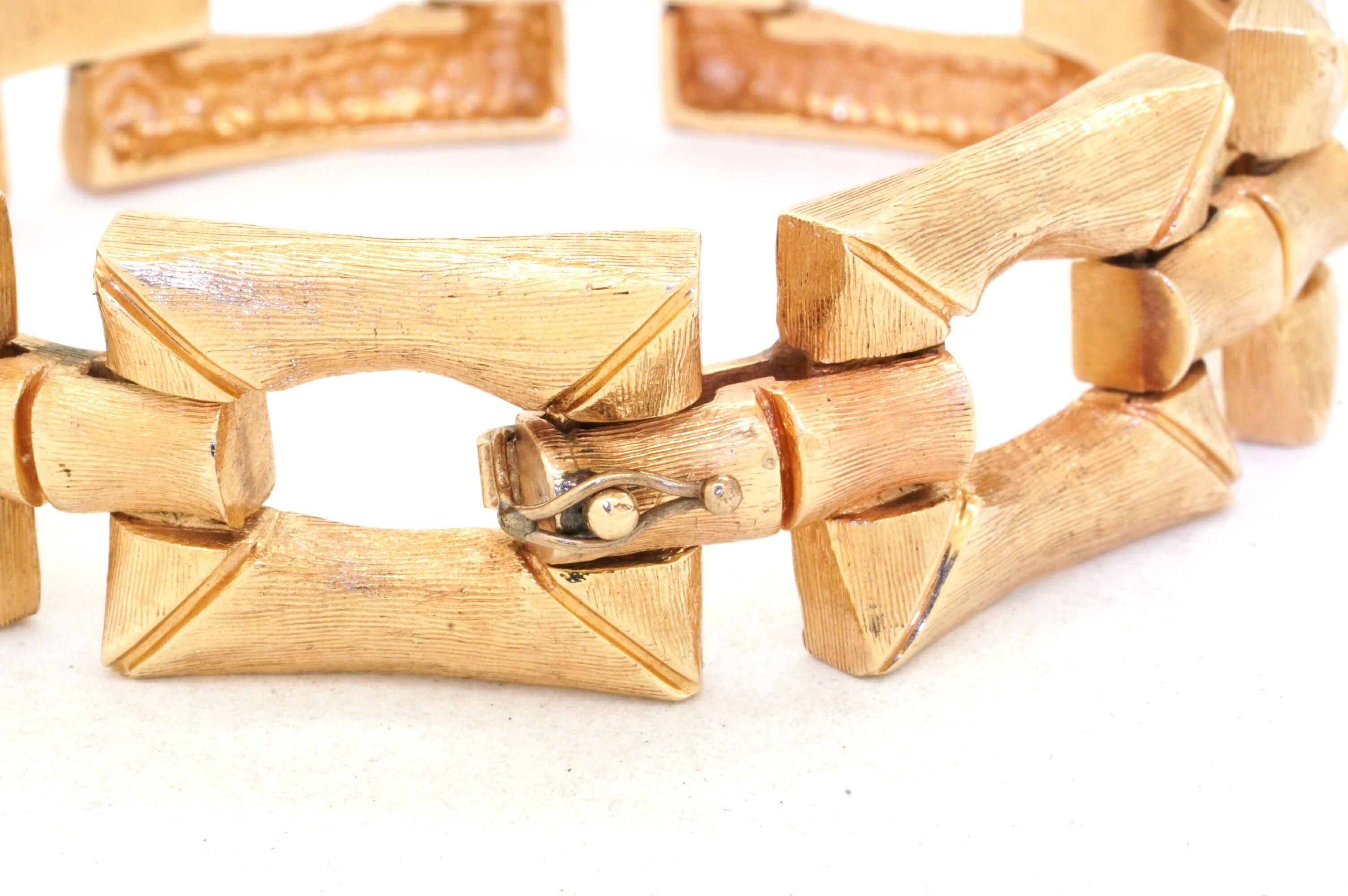 Vintage 14K Yellow Gold Bamboo Motif Link Bracelet In Excellent Condition For Sale In Fort Lauderdale, FL