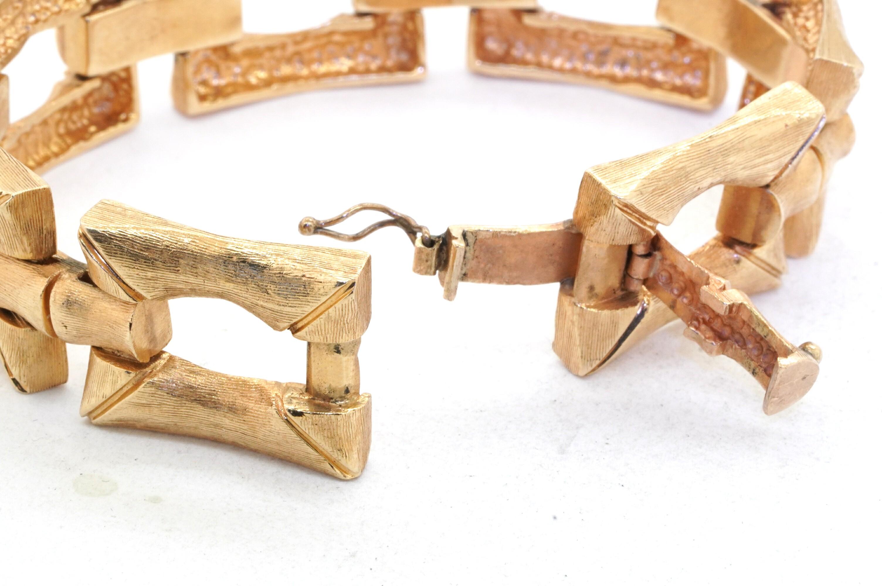 Women's or Men's Vintage 14K Yellow Gold Bamboo Motif Link Bracelet For Sale