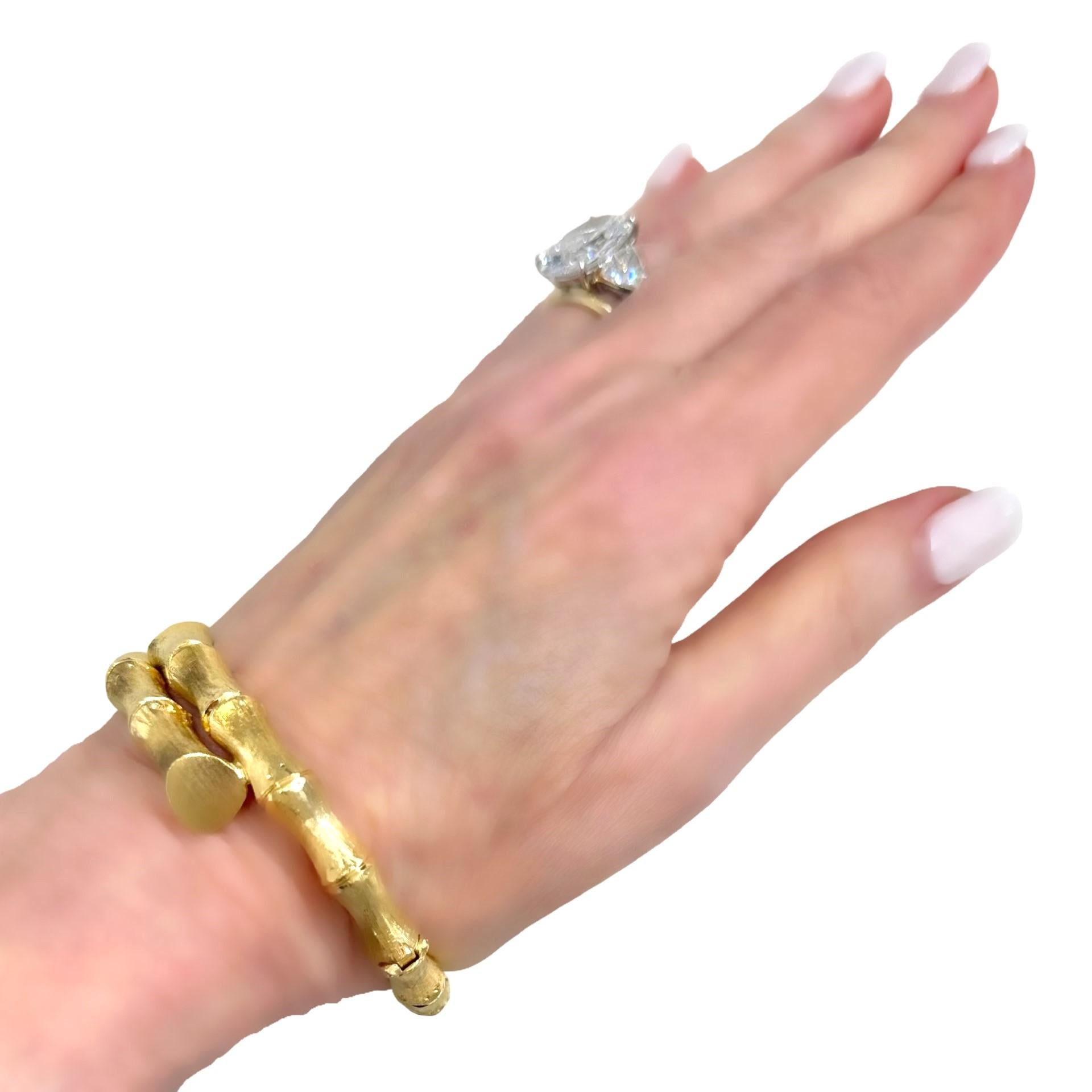 Bracelet jonc bypass vintage en or jaune 14 carats à motif de bambou en vente 6