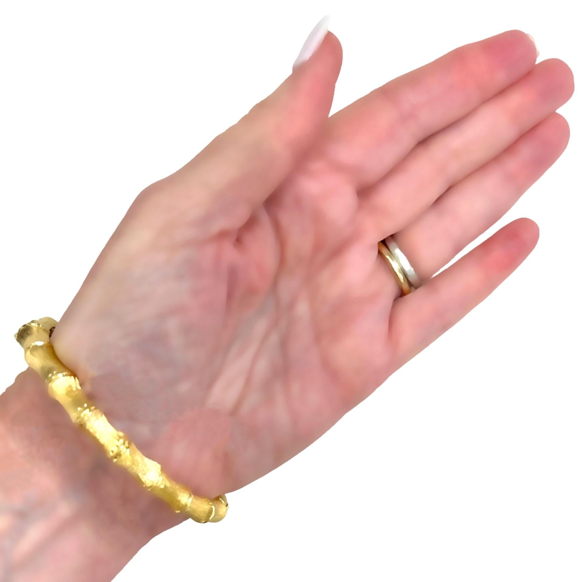 Vintage 14K Yellow Gold Bamboo Motif Bypass Bangle Bracelet For Sale 7