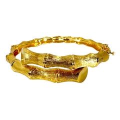 Vintage 14K Yellow Gold Bamboo Motif Bypass Bangle Bracelet