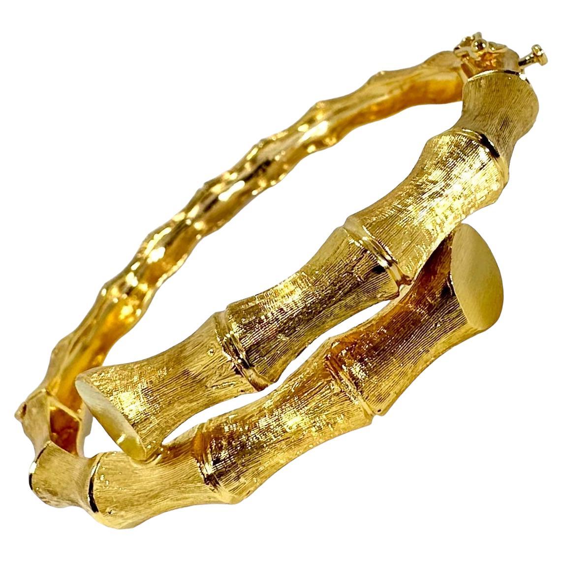 Bracelet jonc bypass vintage en or jaune 14 carats à motif de bambou en vente