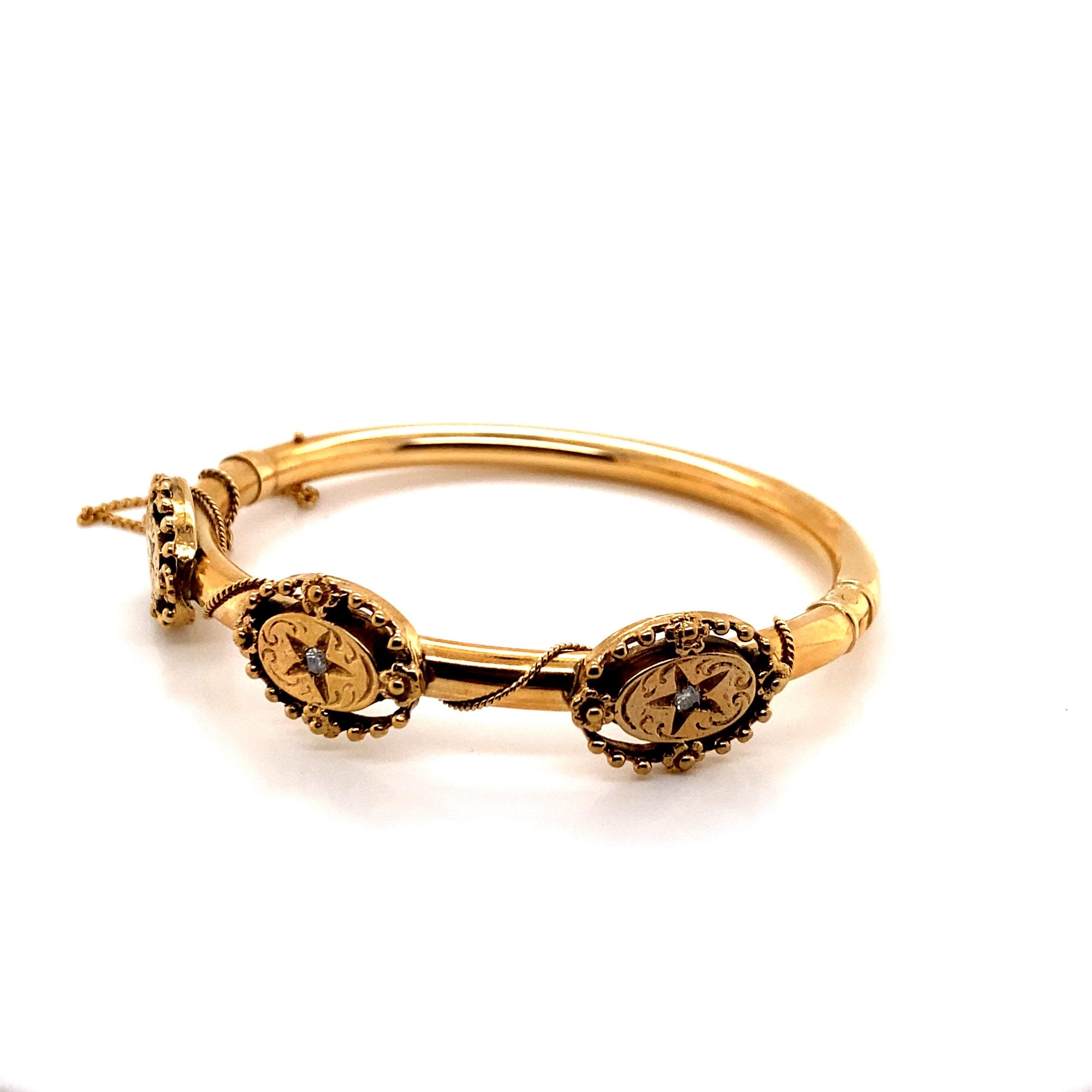 Retro Vintage 14K Yellow Gold Bangle Bracelet For Sale