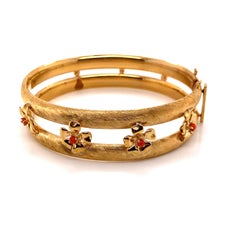 Bracelet jonc vintage en or jaune 14 carats avec motifs de fleurs en corail