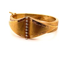 Vintage 14K Yellow Gold Bangle Bracelet with Diamonds