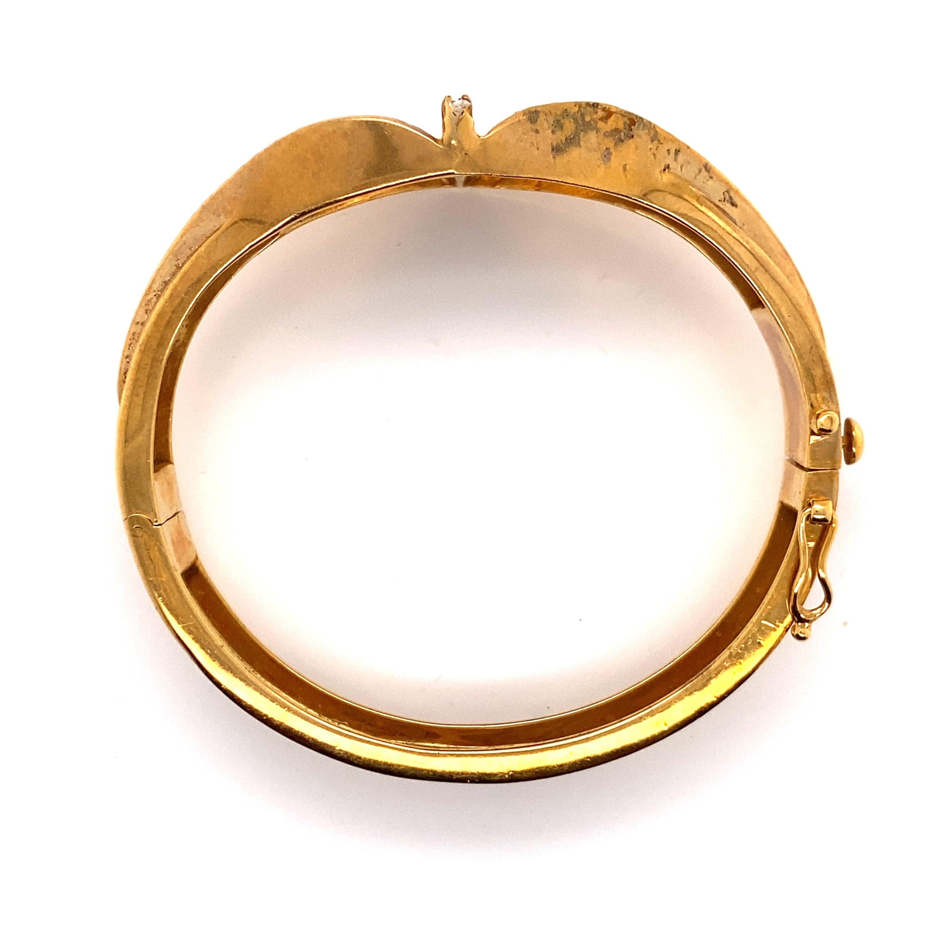 Bracelet jonc vintage en or jaune 14 carats avec diamants en vente 1