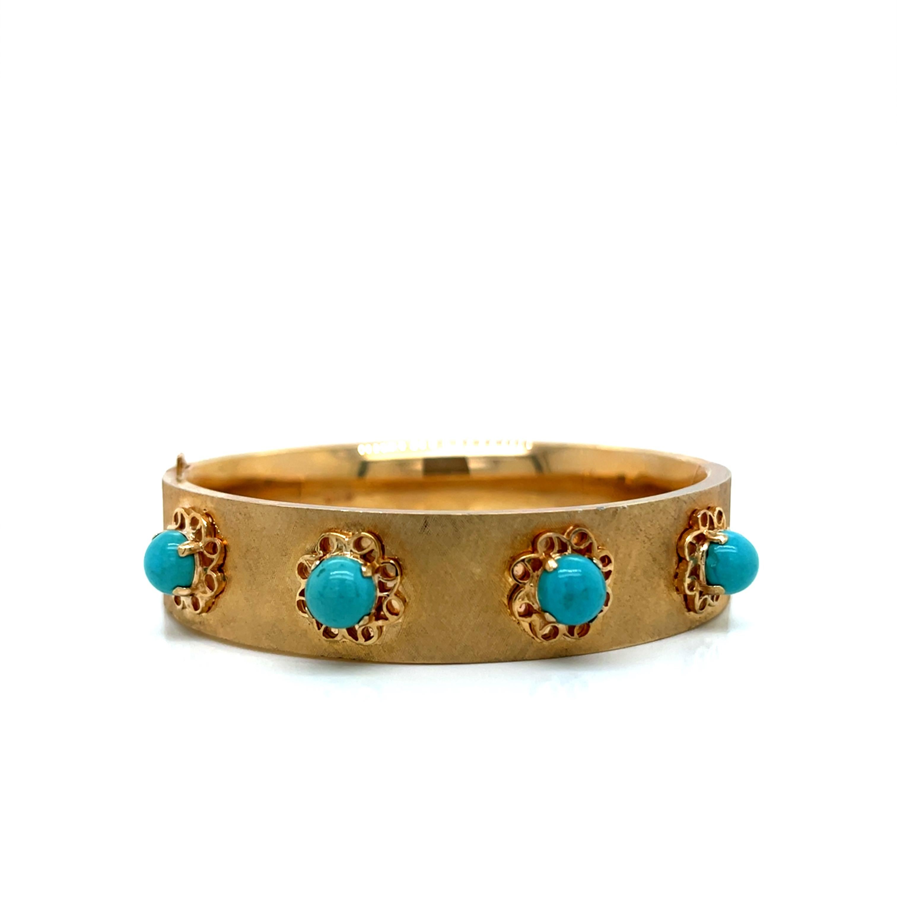 Vintage Bangle in oro giallo 14k con turchese In condizioni ottime in vendita a Boston, MA