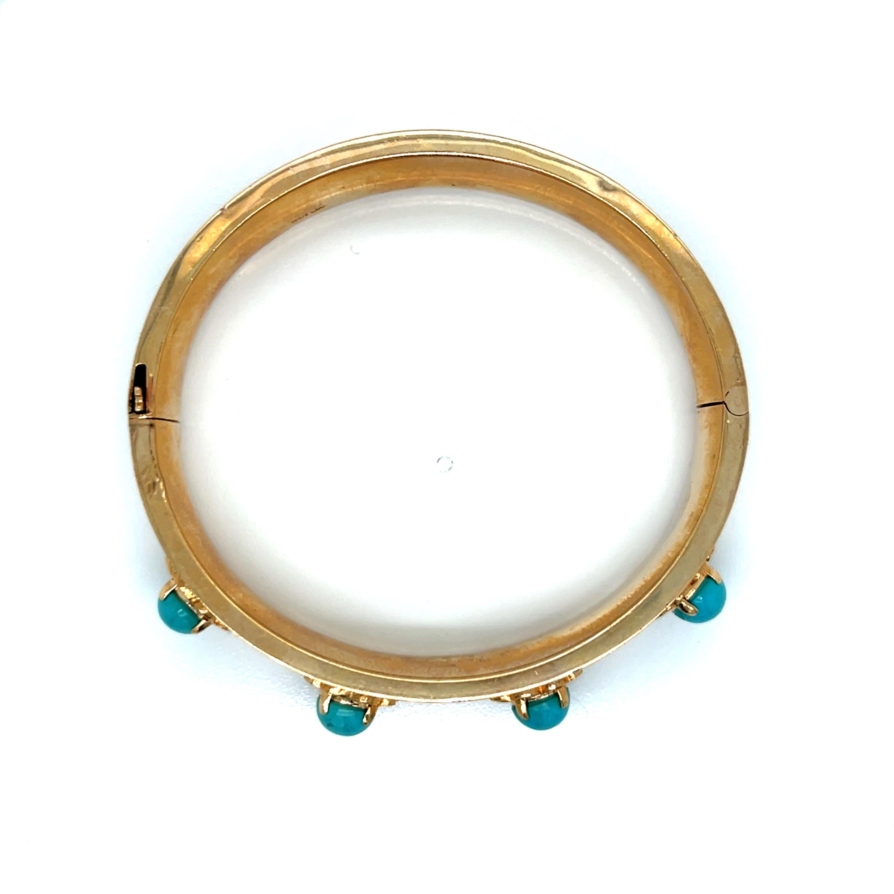 Donna Vintage Bangle in oro giallo 14k con turchese in vendita