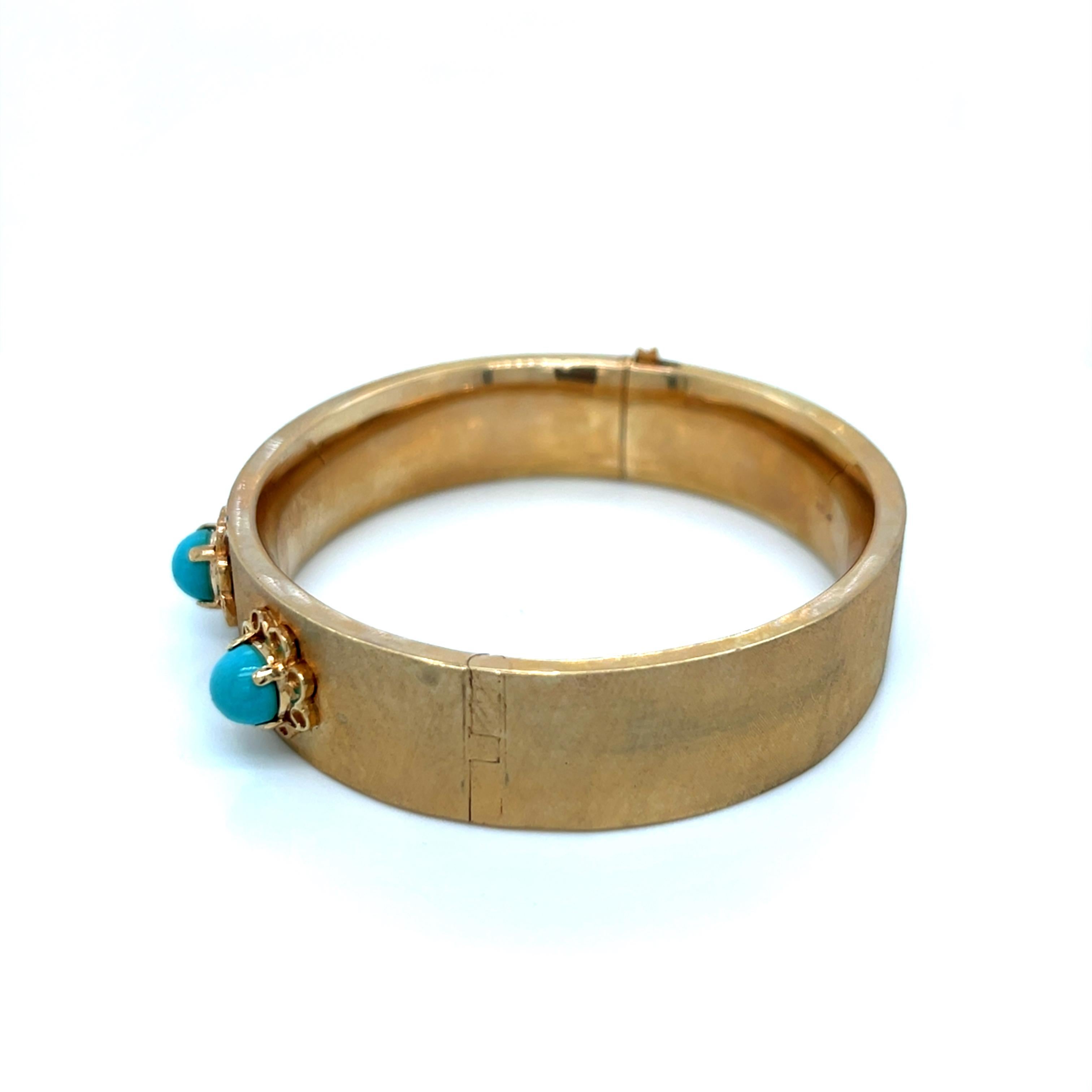 Vintage Bangle in oro giallo 14k con turchese in vendita 2
