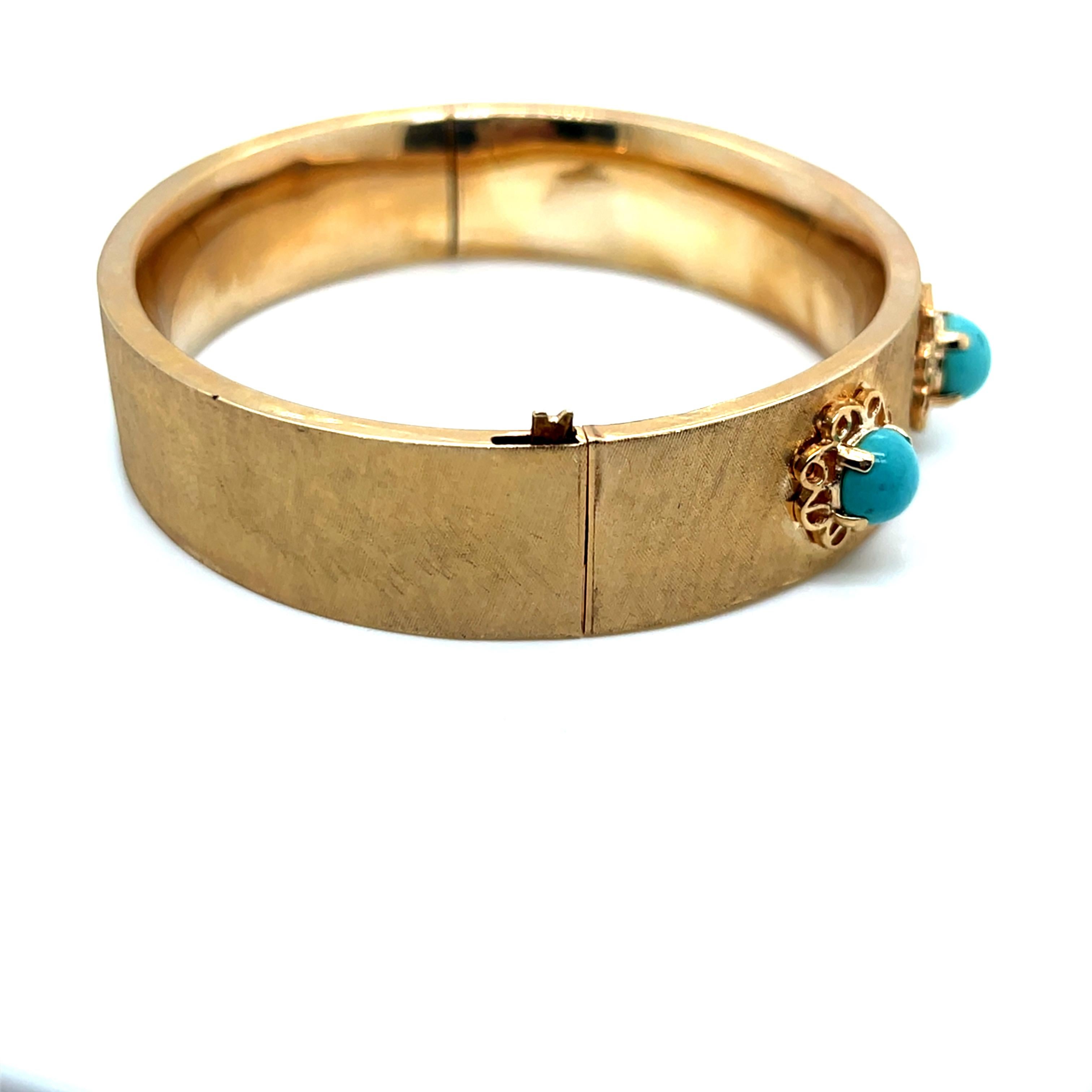 Vintage Bangle in oro giallo 14k con turchese in vendita 3