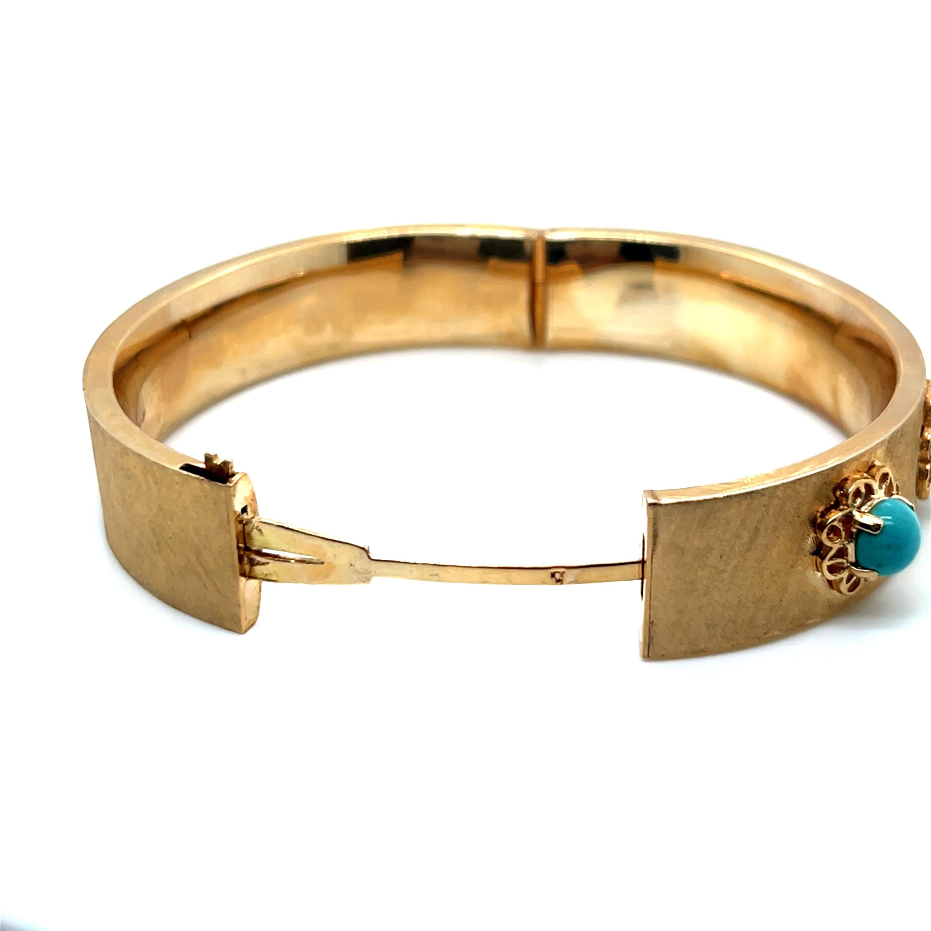 Vintage Bangle in oro giallo 14k con turchese in vendita 4