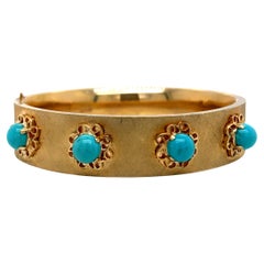 Vintage 14k Yellow Gold Bangle with Turquoise