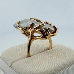 Bague vintage en or jaune 14 carats avec perle baroque et diamants, taille 6,5, d'occasion