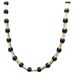 Collana vintage in oro giallo 14K con perline e lapislazzuli da 10,00 mm