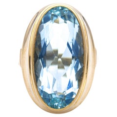 Vintage 14k Yellow Gold Bezel Set Aquamarine Ring