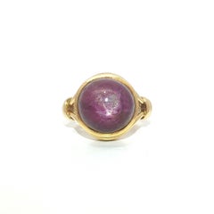 Vintage 14k Yellow Gold Bezel Set Star Ruby Solitaire Open Sides Hand Made Ring