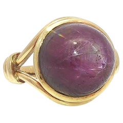 Vintage 14k Yellow Gold Bezel Set Star Ruby Solitaire Open Sides Hand Made Ring