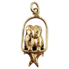 Vintage 14K Yellow Gold Bird on a Perch Pendant Charm