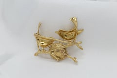 Vintage 14k Yellow Gold Birds & Pearl Nest Brooch Pin - 8.0g