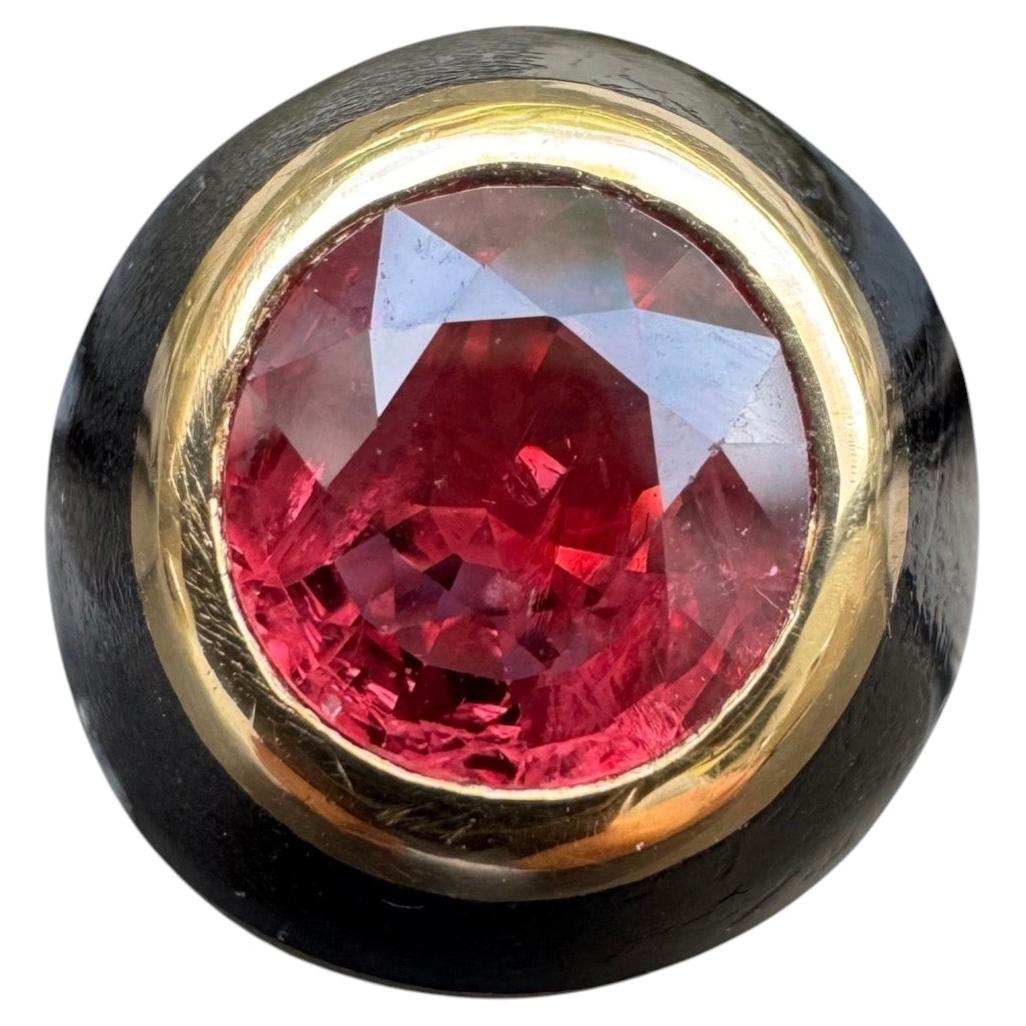 Vintage 14K Yellow Gold Black Inlay Ruby Ring with GIA Certificate
