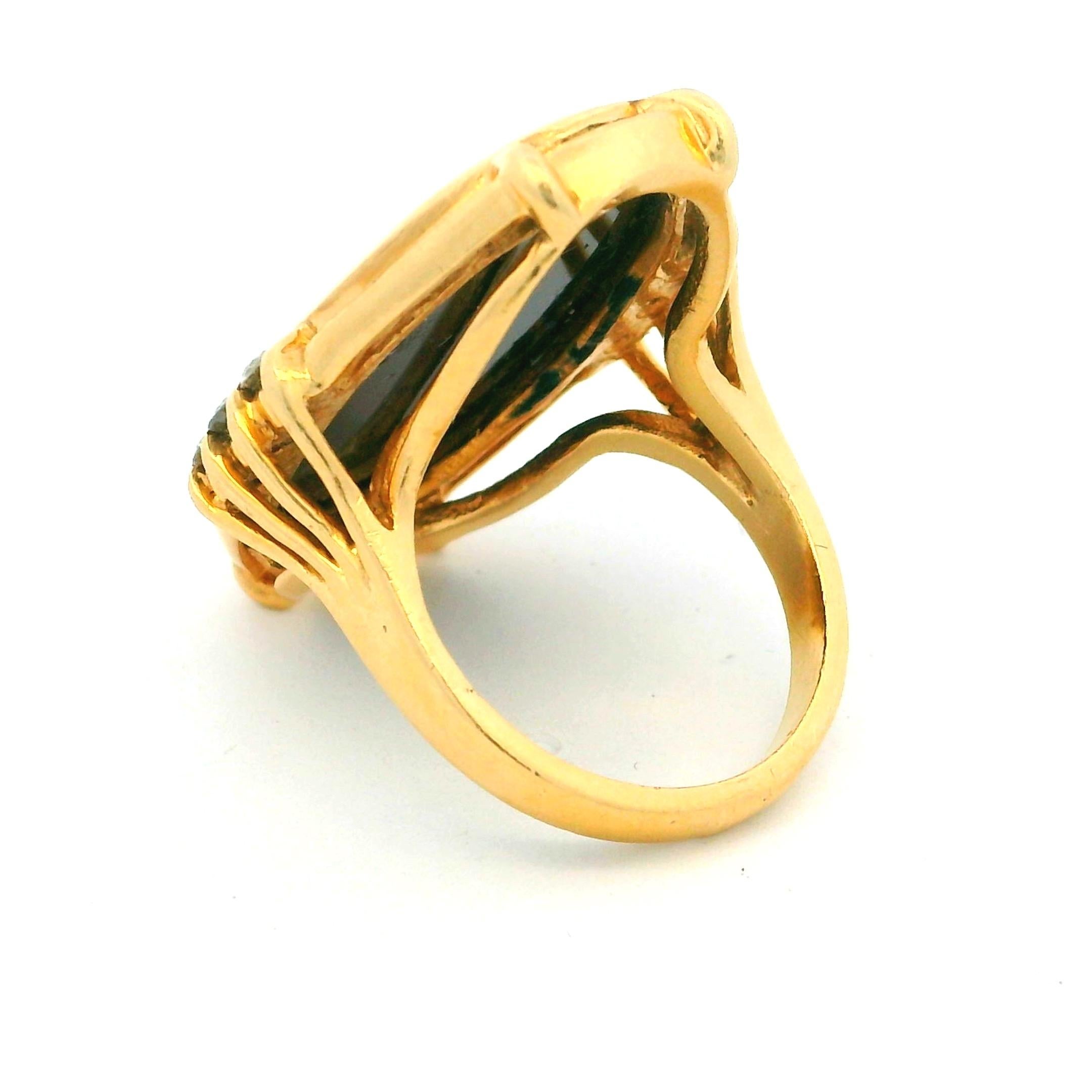 Bague de cocktail vintage en or jaune 14K avec onyx noir et diamants 4