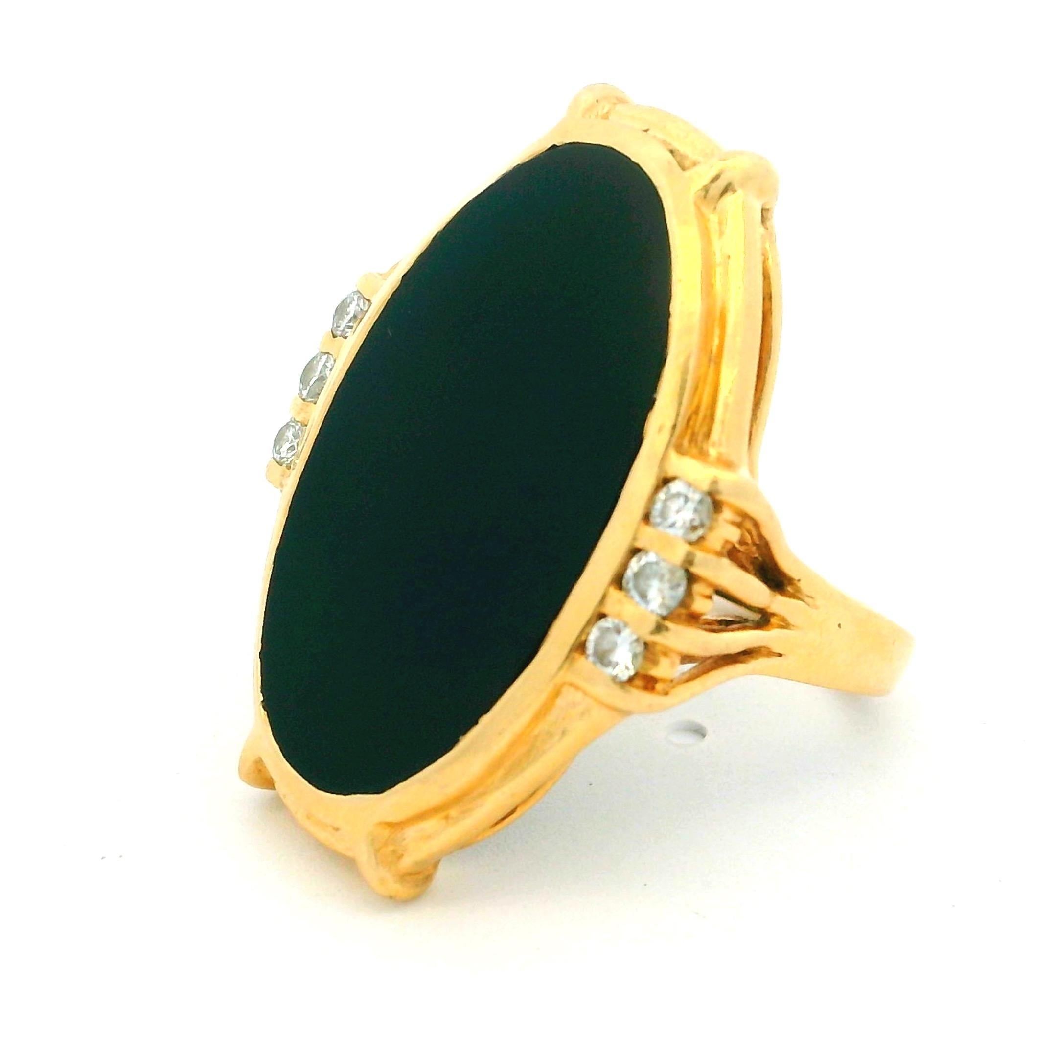 Bague de cocktail vintage en or jaune 14K avec onyx noir et diamants 5