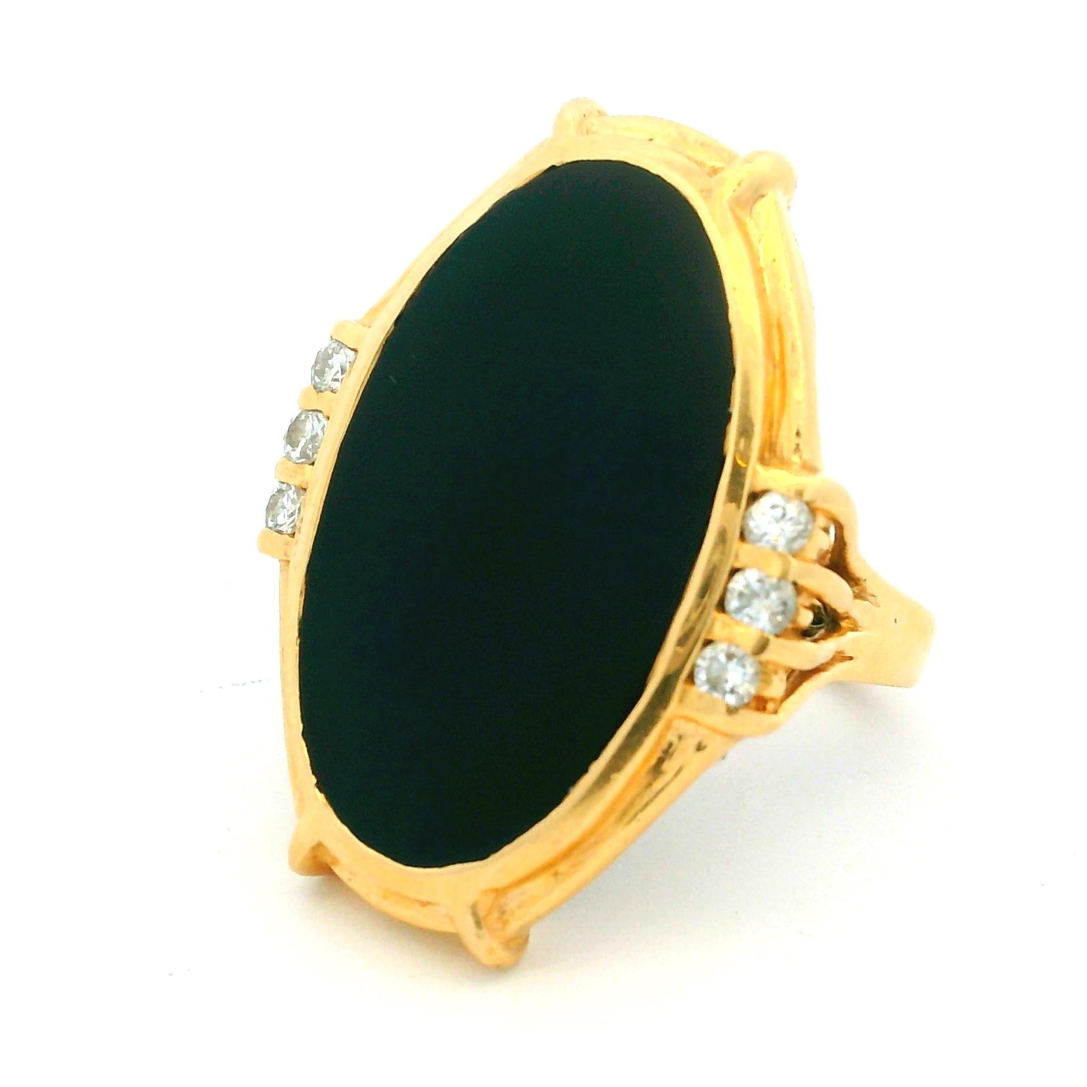 Bague de cocktail vintage en or jaune 14K avec onyx noir et diamants 6