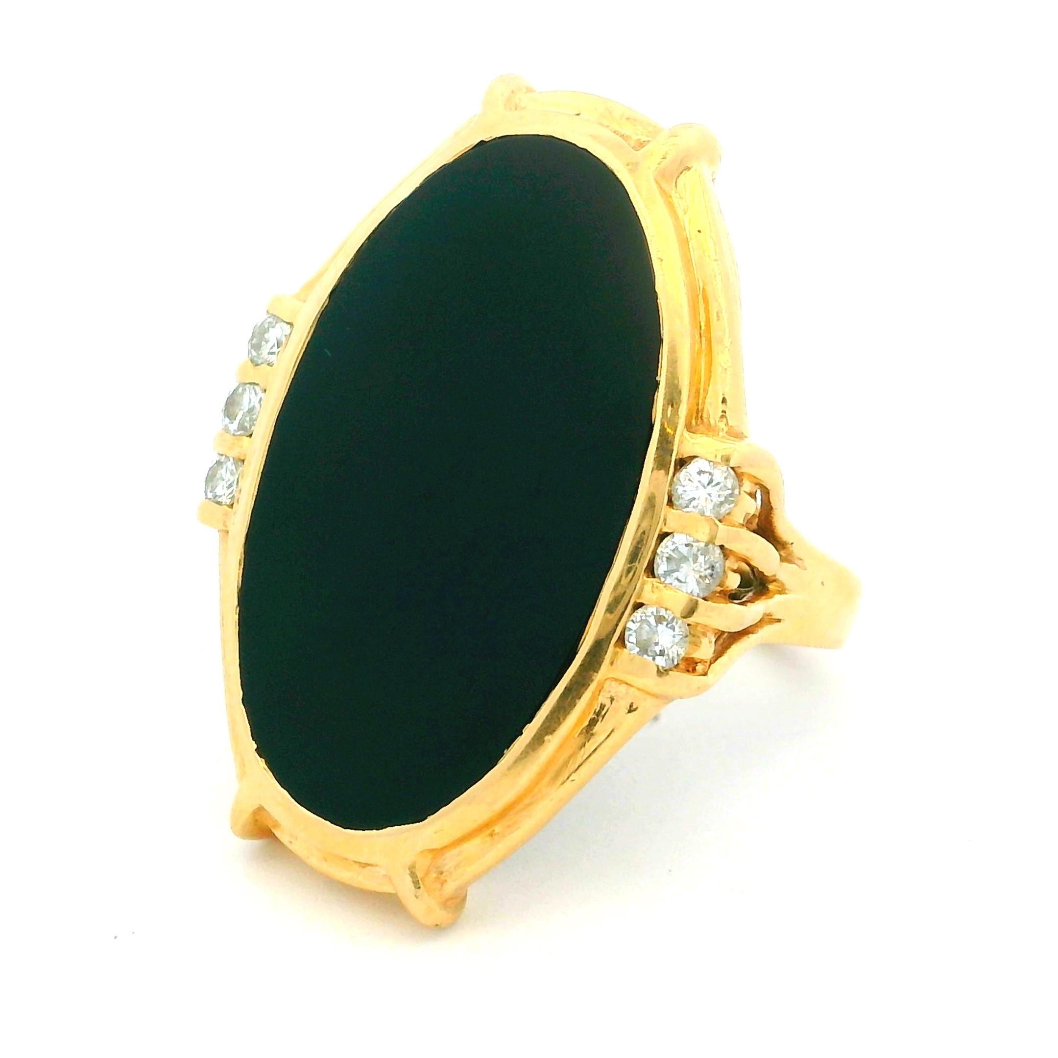 Contemporain Bague de cocktail vintage en or jaune 14K avec onyx noir et diamants