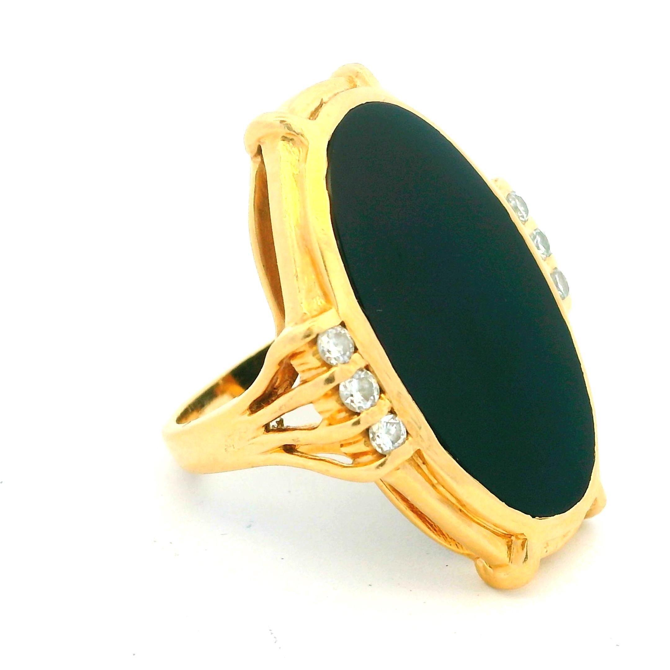  Bague de cocktail vintage en or jaune 14K avec onyx noir et diamants Unisexe 