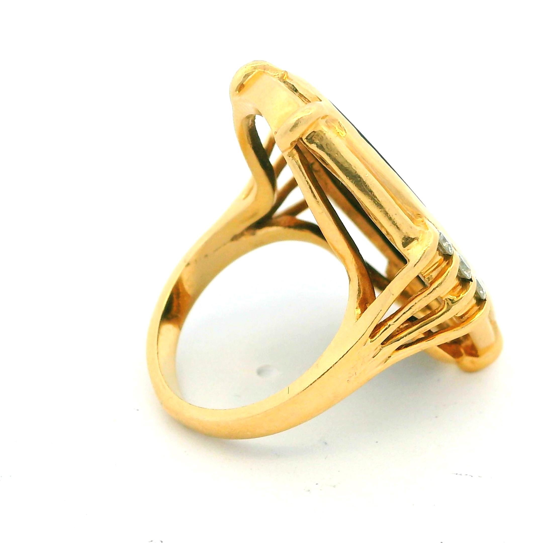 Bague de cocktail vintage en or jaune 14K avec onyx noir et diamants 2