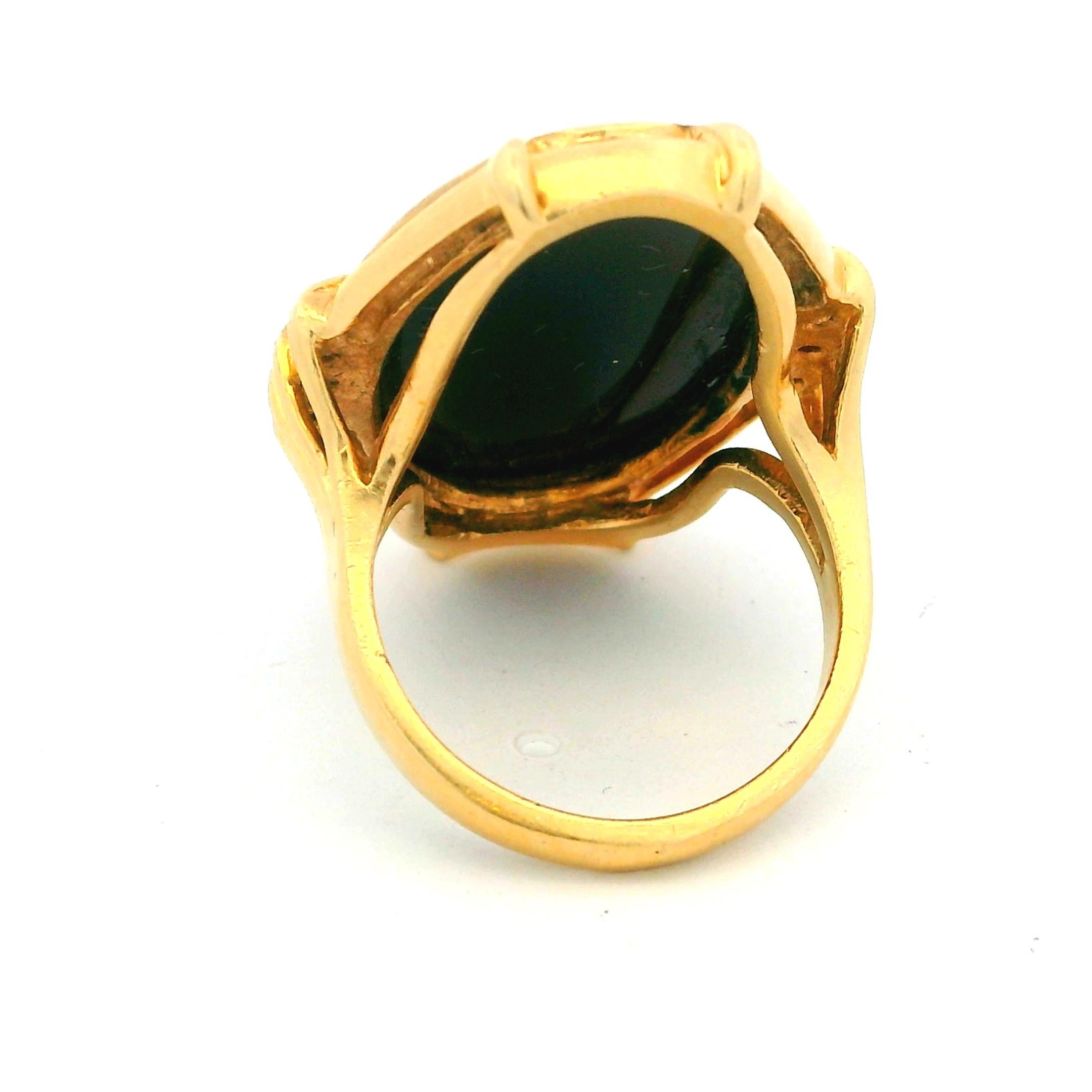 Bague de cocktail vintage en or jaune 14K avec onyx noir et diamants 3