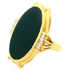 Anello cocktail d'epoca in oro giallo 14K con onice nera e diamanti