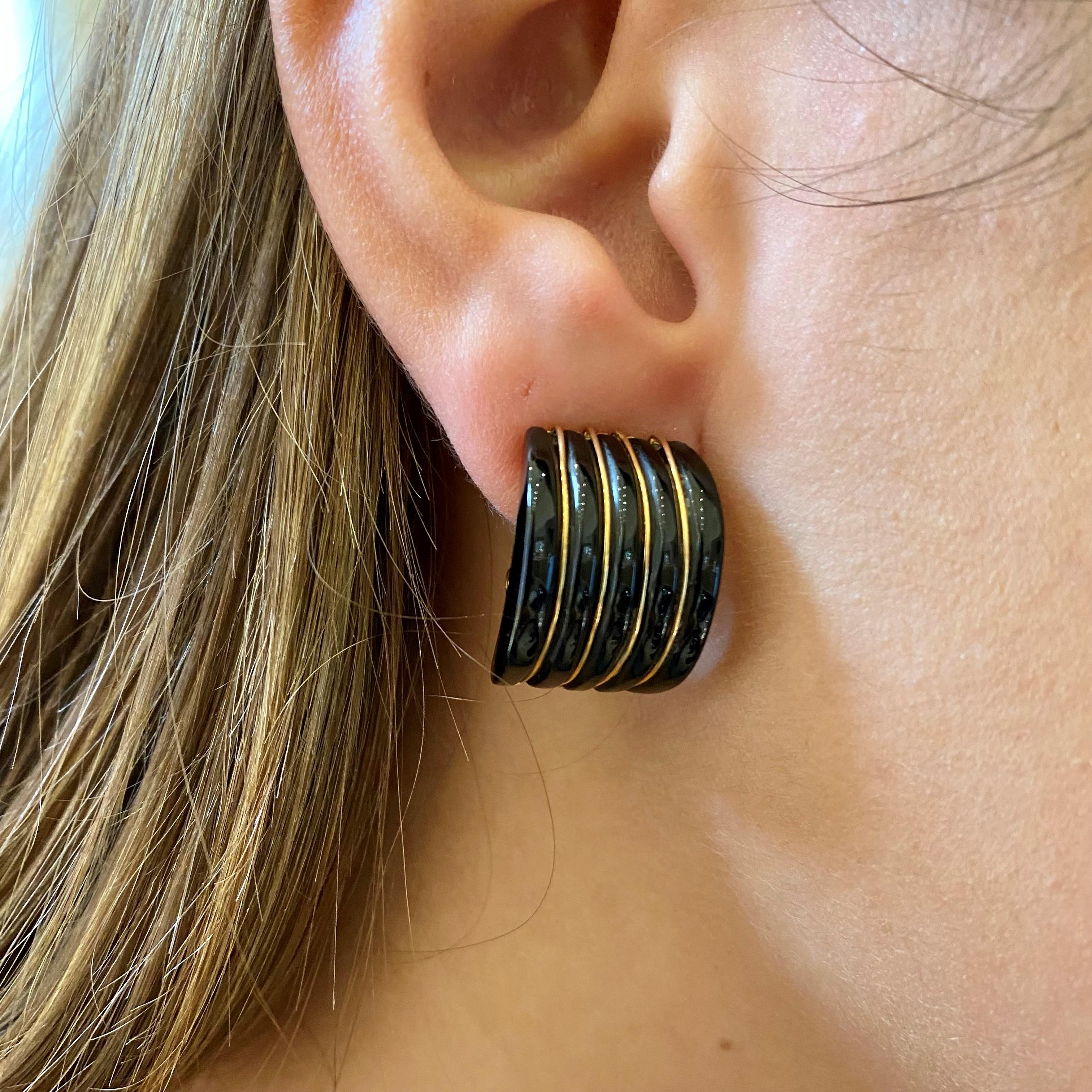 black onyx hoop earrings 14k