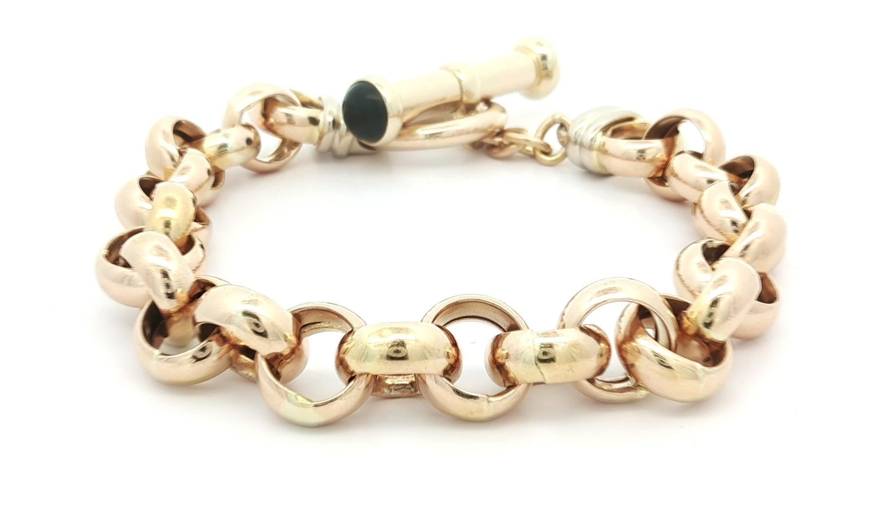 Vintage 14k Yellow Gold Black Onyx Large Open Rolo Link Bracelet w/ Toggle Clasp en vente 1